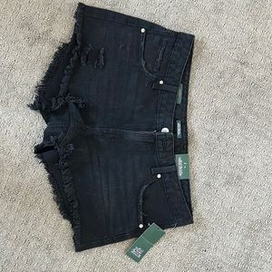 Black distressed jean shorts